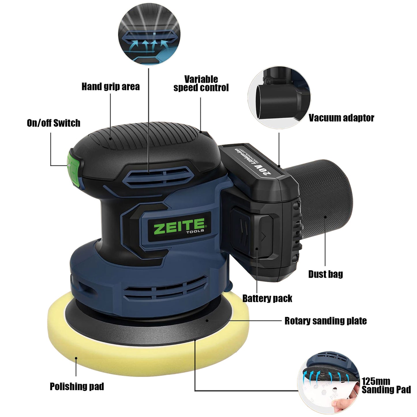 20V 125mm Rotary Sander