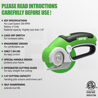 Cordless Cardboard Cutter - D handle - green